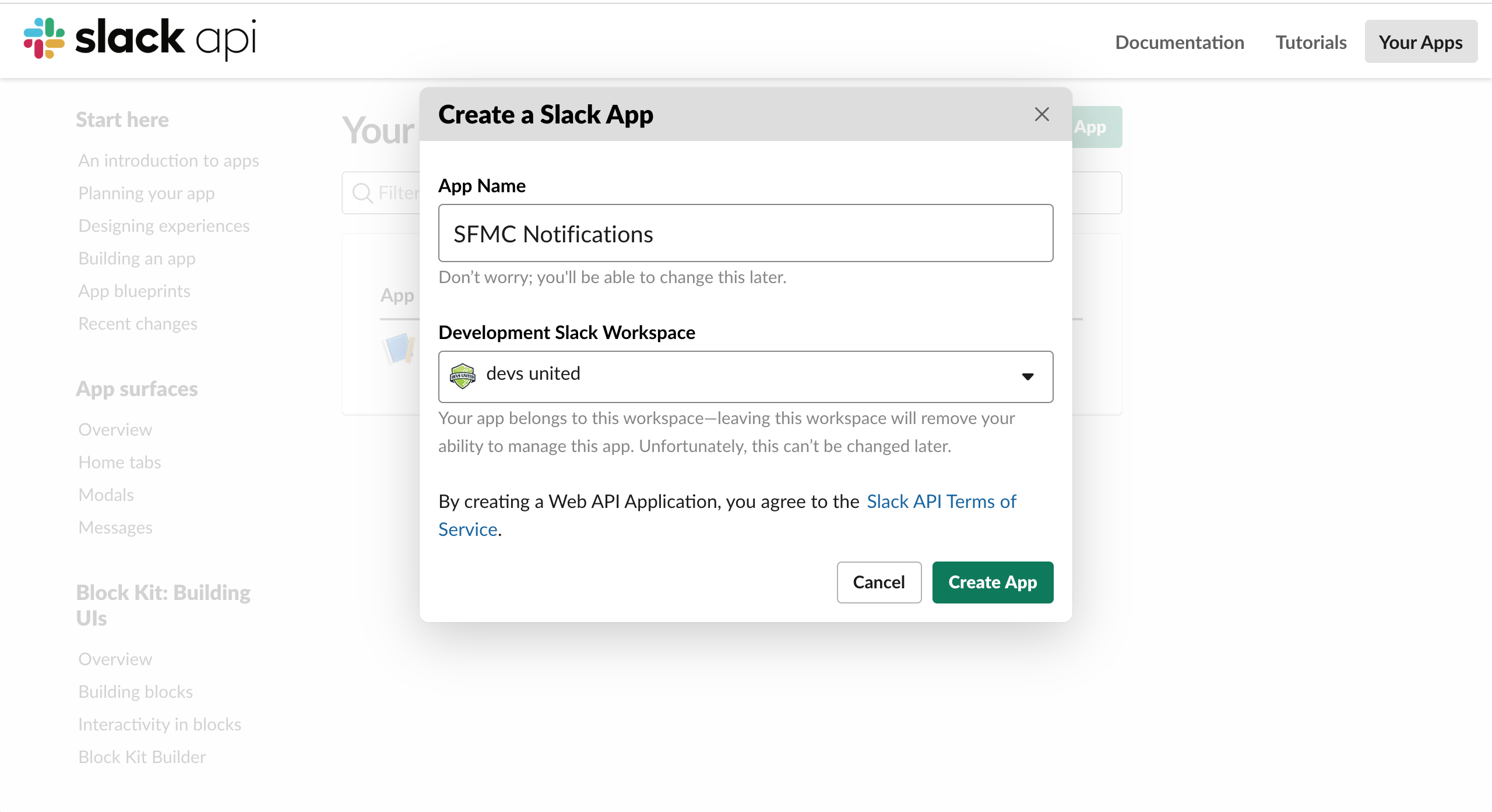 Creating a new Slack App